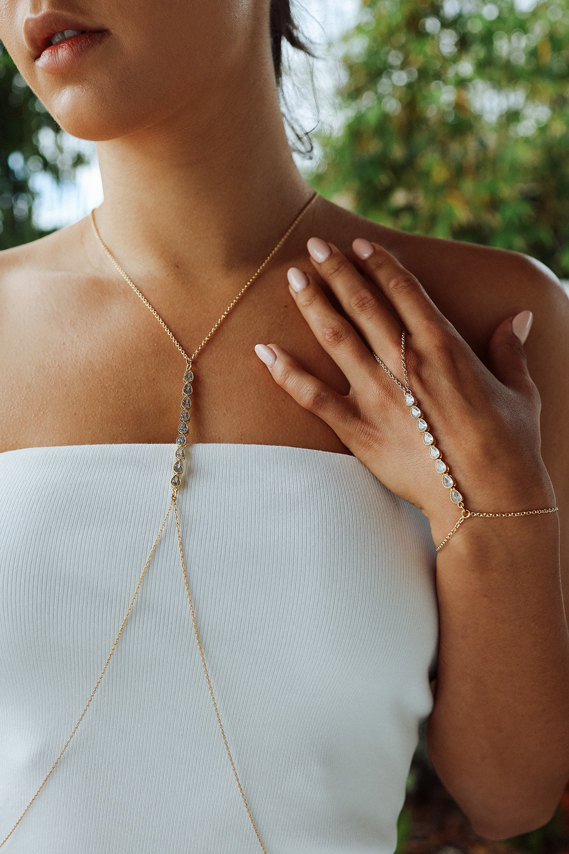 Crystal Rain Hand Bracelet - Gold