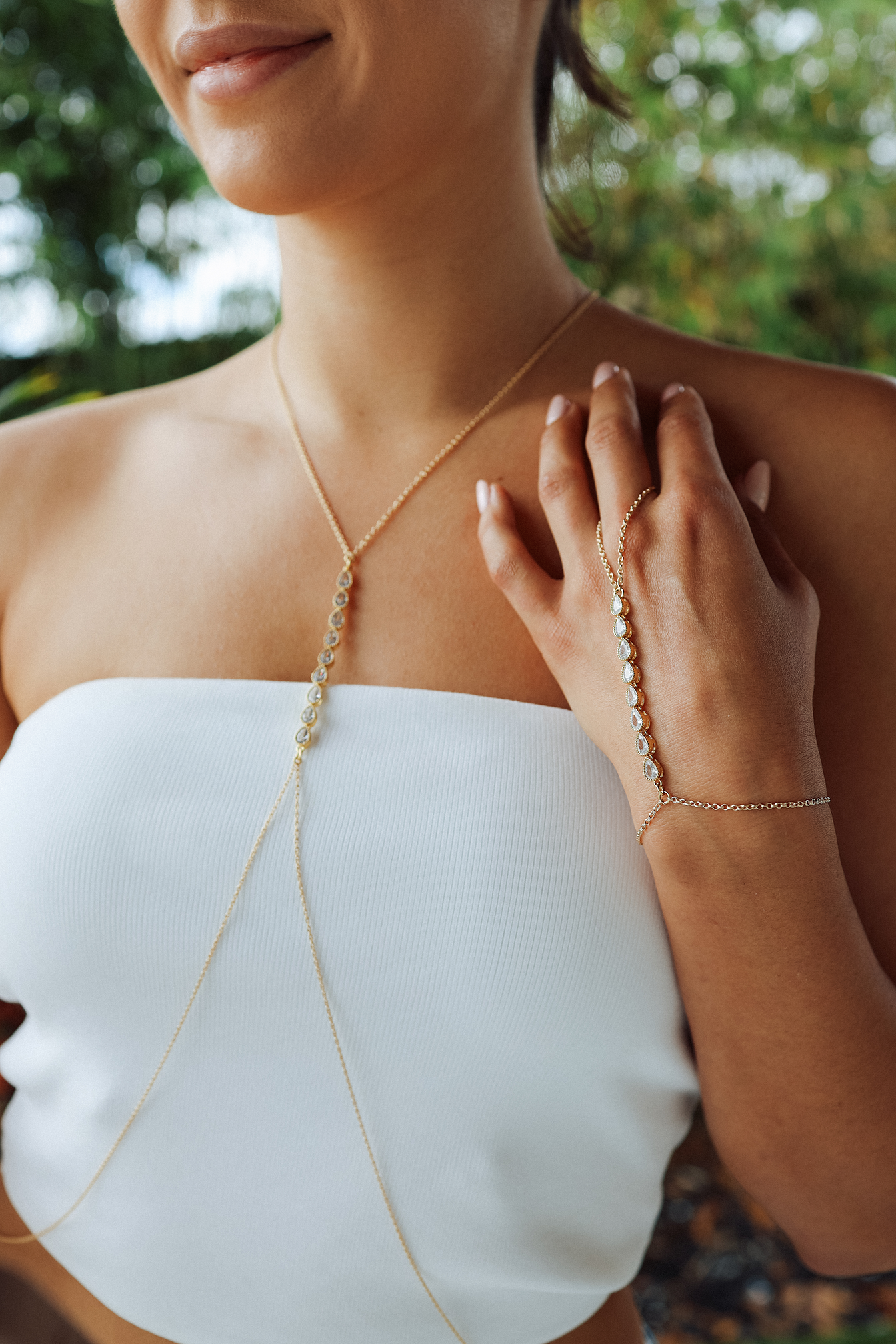 Crystal Rain Body Chain - Gold