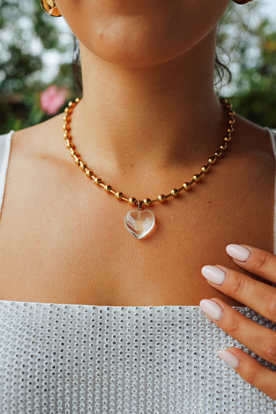 Glass Heart Necklace - Clear