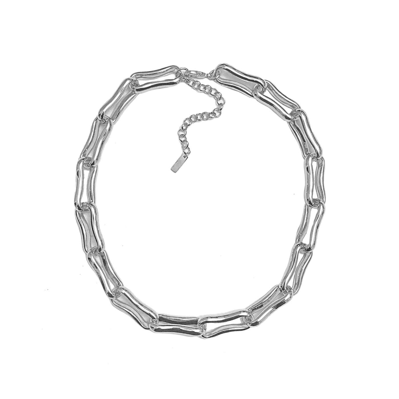 Oblong Links Necklace- Rhodium