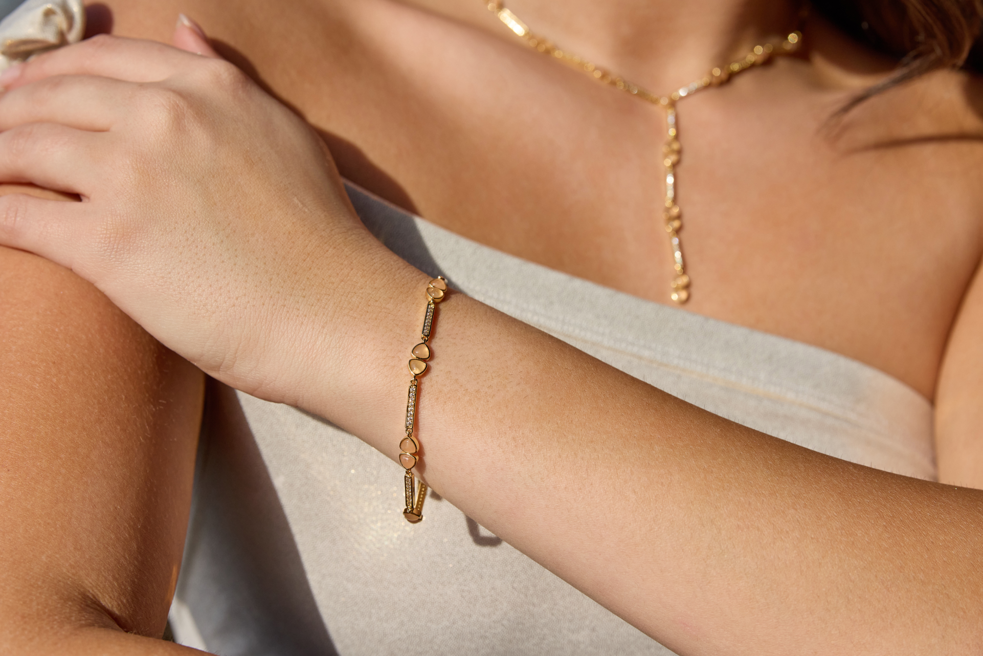 Gemstone Links Bracelet - Rose Quartz