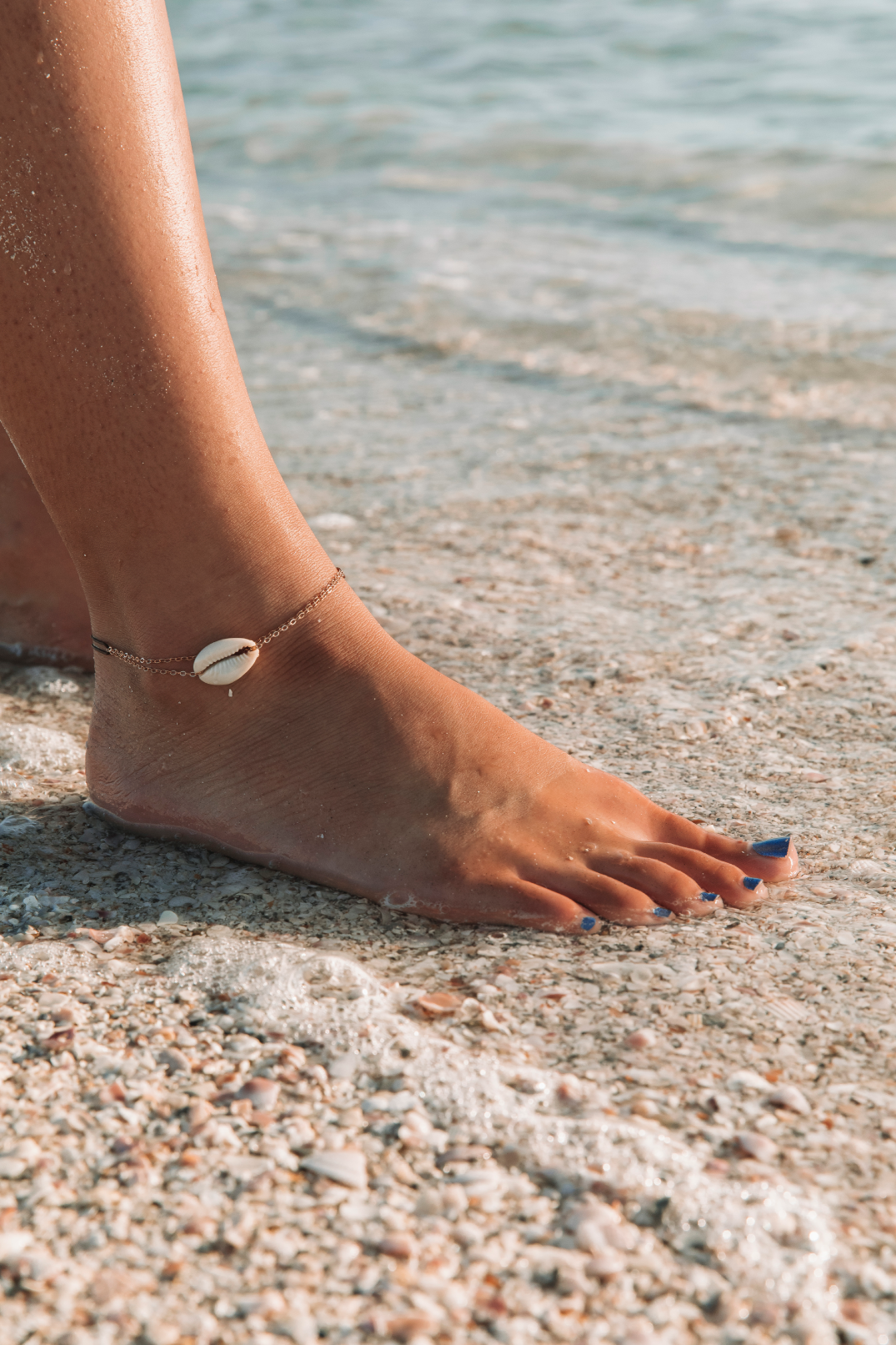 Mini Natural Shell 14k Rose Gold Chain Anklet on Colored Cord