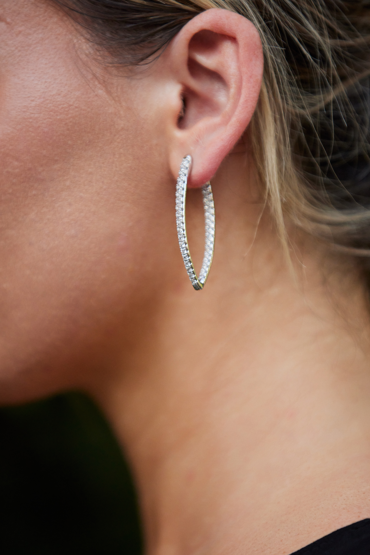 Crystal Pave Hoops - Rhodium