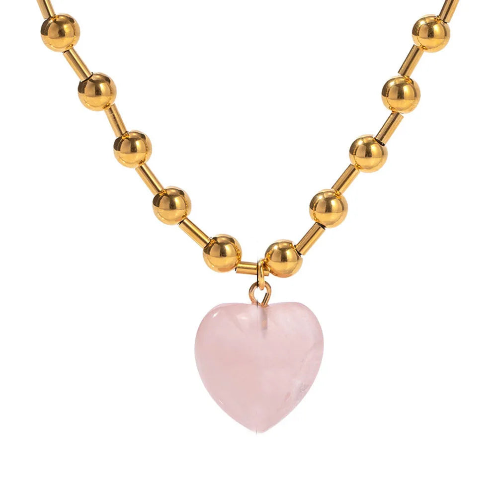 Glass Heart Necklace - Pink