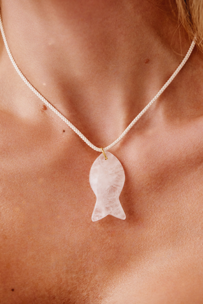 Quartz Fish Choker- Ivory Cord