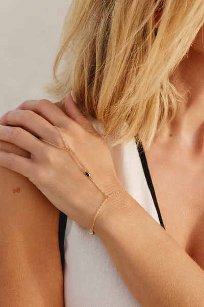 Dainty Marquise Hand Chain- Black
