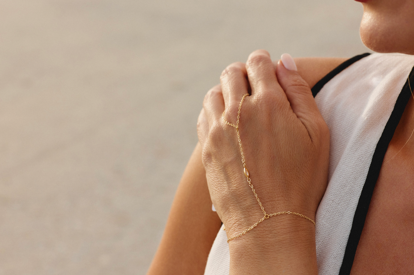 Dainty Marquise Hand Chain- Clear