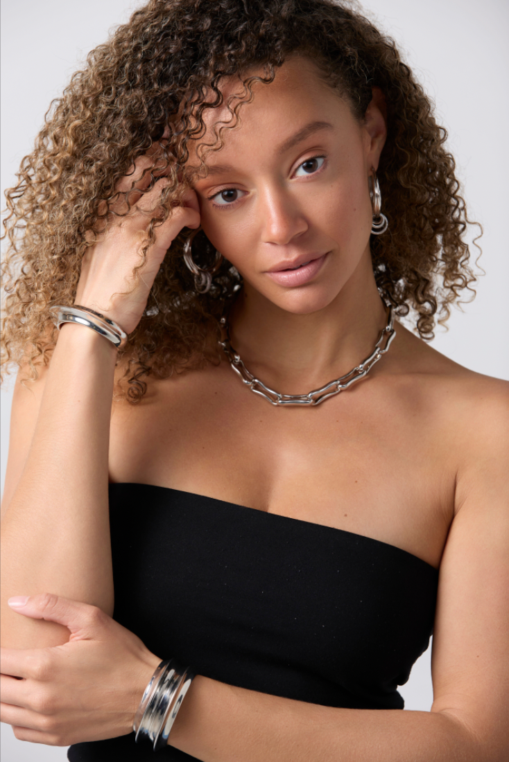 Oblong Links Necklace- Rhodium