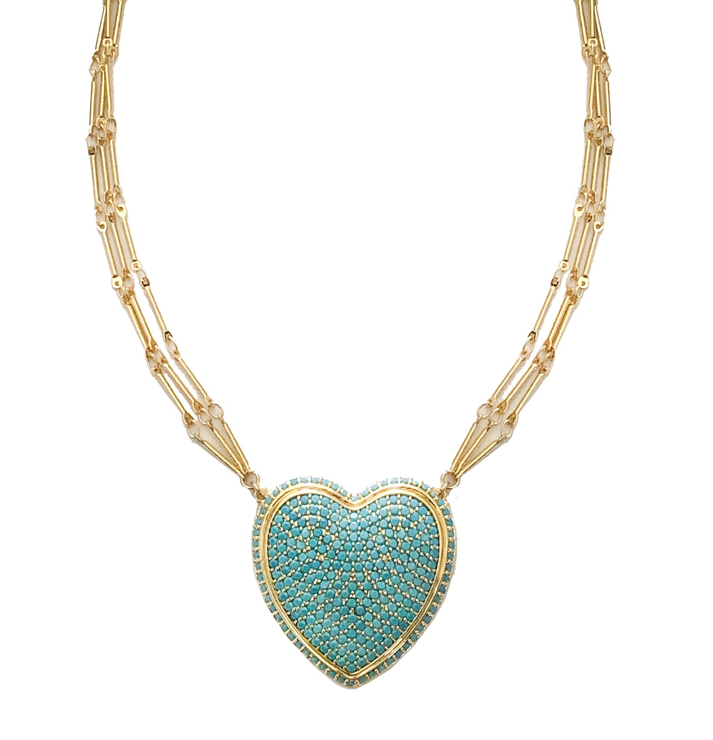 Chained Pave Heart Necklace - Blue