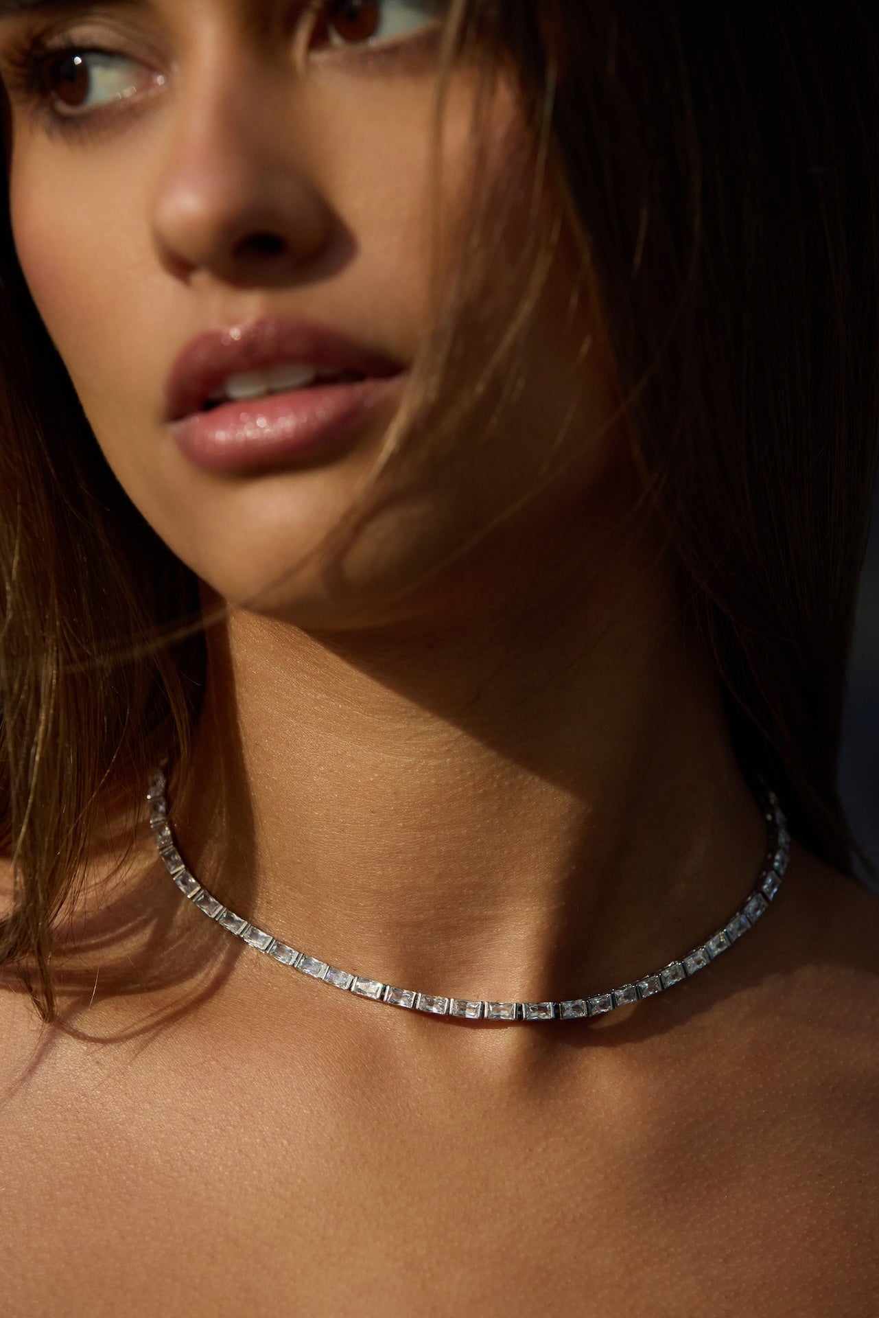 Rhodium Baguette Tennis Choker