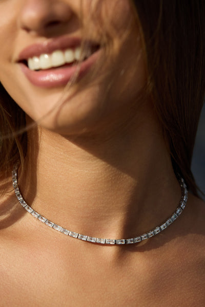 Rhodium Baguette Tennis Choker