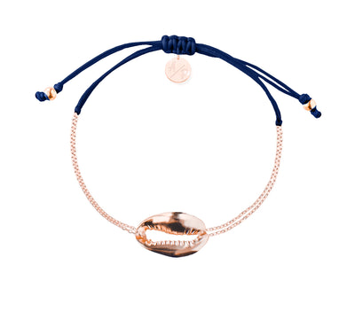 Mini Metal Shell Chain Bracelet - 14k Rose Gold on Colored Cord