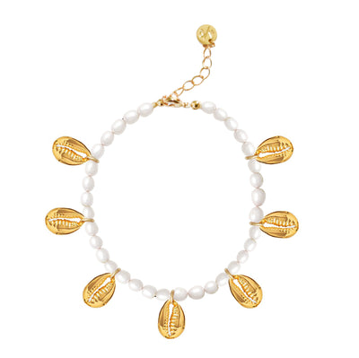 Pearl & Gold Shell Charms Anklet - 14k Gold