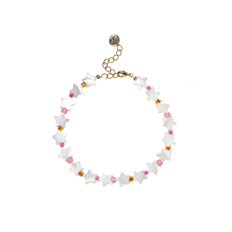 Stardust Anklet - Neon Pink, Gold Filled