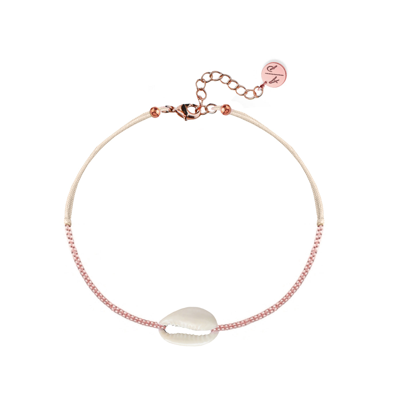 Mini Natural Shell 14k Rose Gold Chain Anklet on Colored Cord