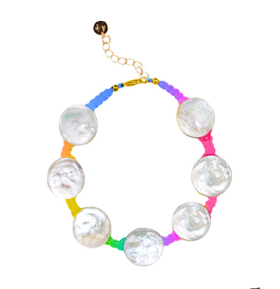 Coin Pearl Anklet on Colored Cord