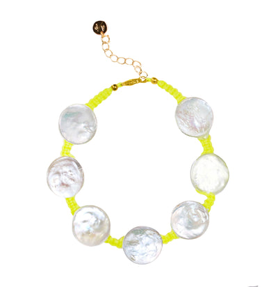 Coin Pearl Anklet on Colored Cord