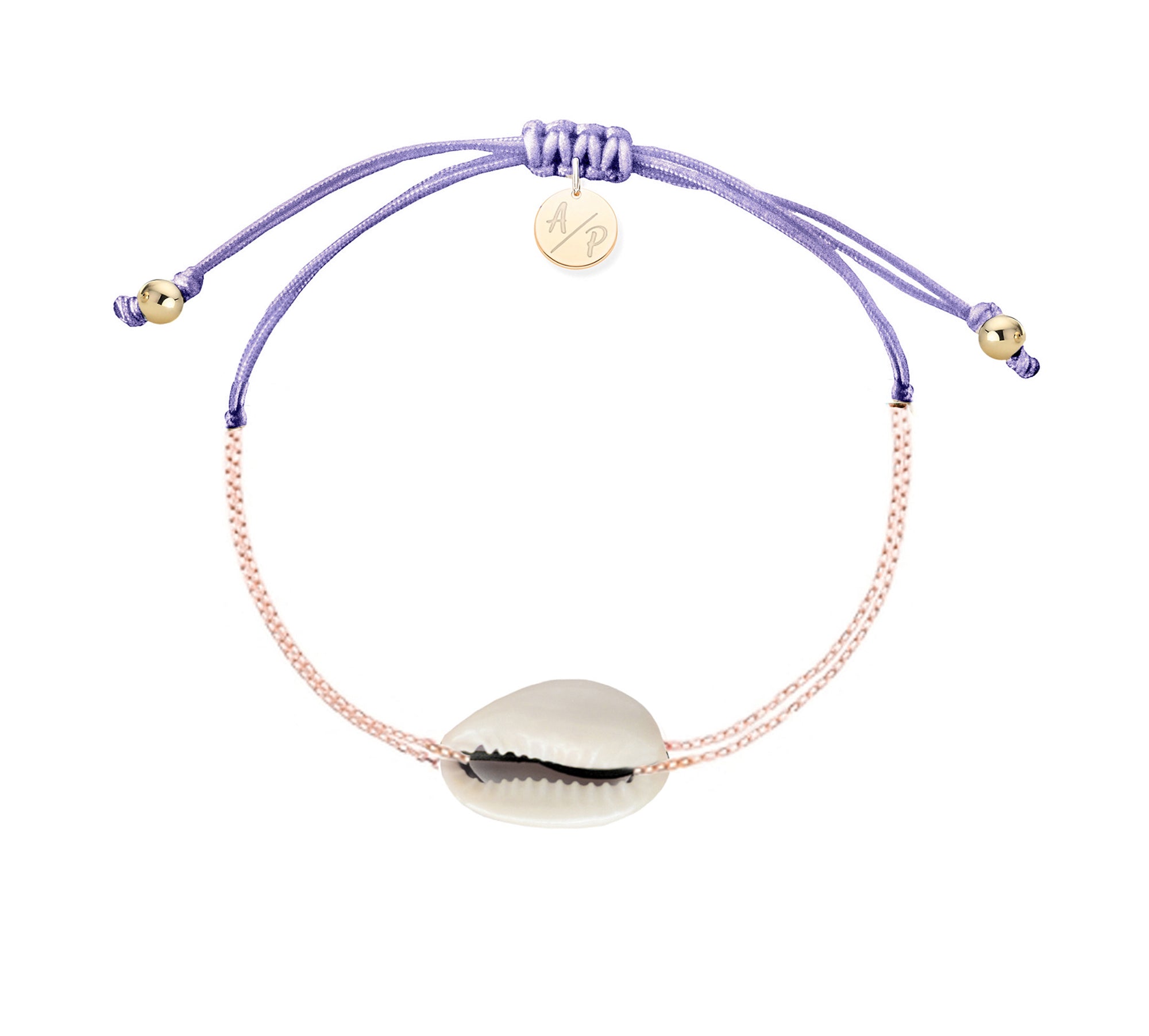Mini Natural Shell Chain Bracelet - 14k Rose Gold on Colored Cord