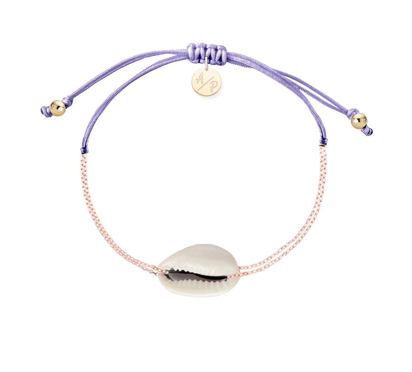 Mini Natural Shell Chain Bracelet - 14k Rose Gold on Colored Cord