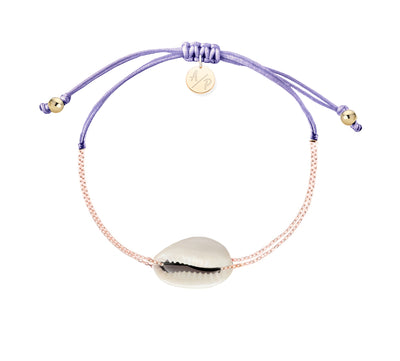 Mini Natural Shell Chain Bracelet - 14k Rose Gold on Colored Cord