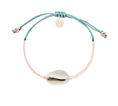 Mini Natural Shell Chain Bracelet - 14k Rose Gold on Colored Cord