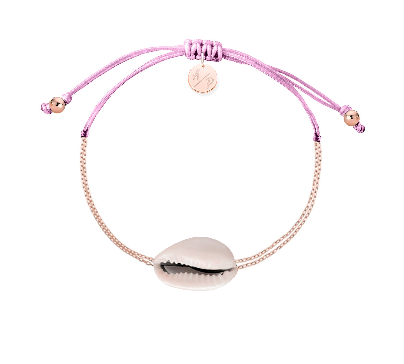 Mini Natural Shell Chain Bracelet - 14k Rose Gold on Colored Cord