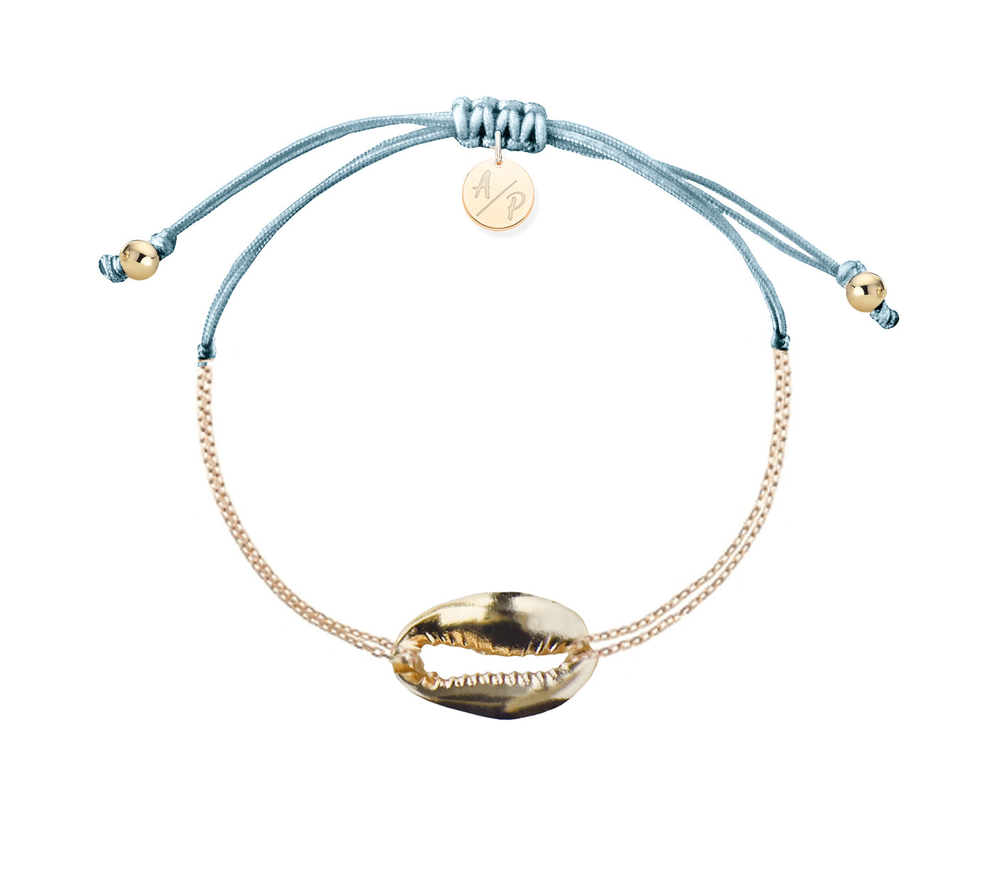 Mini Metal Shell Chain Bracelet - 14k Gold on Colored Cord