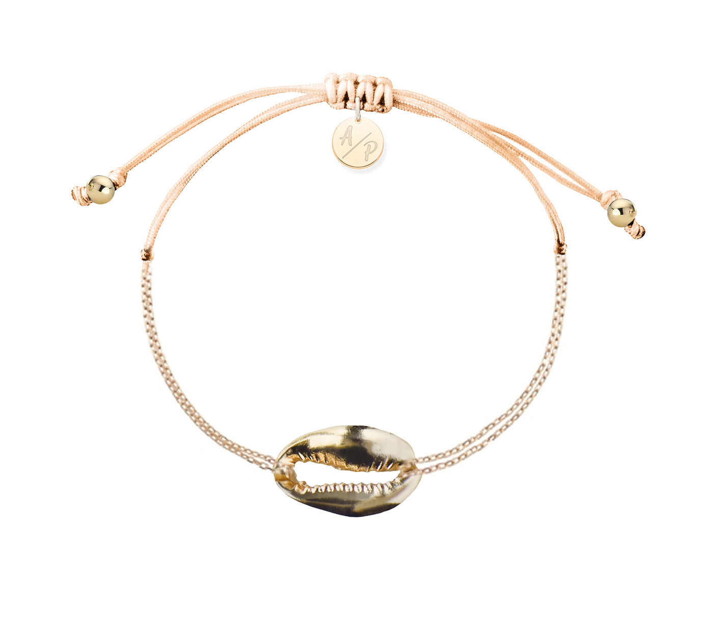 Mini Metal Shell Chain Bracelet - 14k Gold on Colored Cord