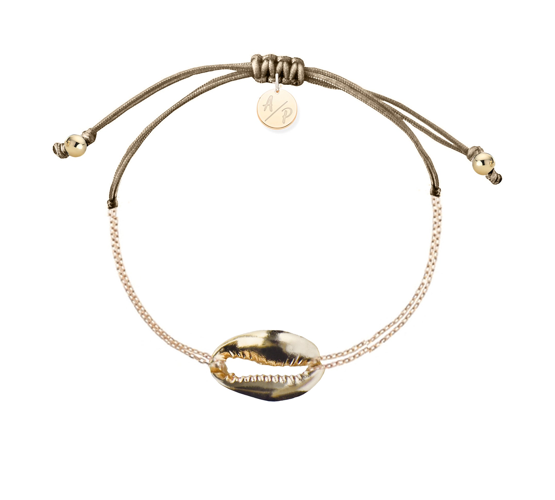 Mini Metal Shell Chain Bracelet - 14k Gold on Colored Cord
