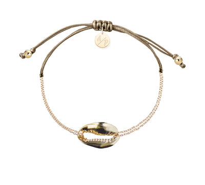 Mini Metal Shell Chain Bracelet - 14k Gold on Colored Cord