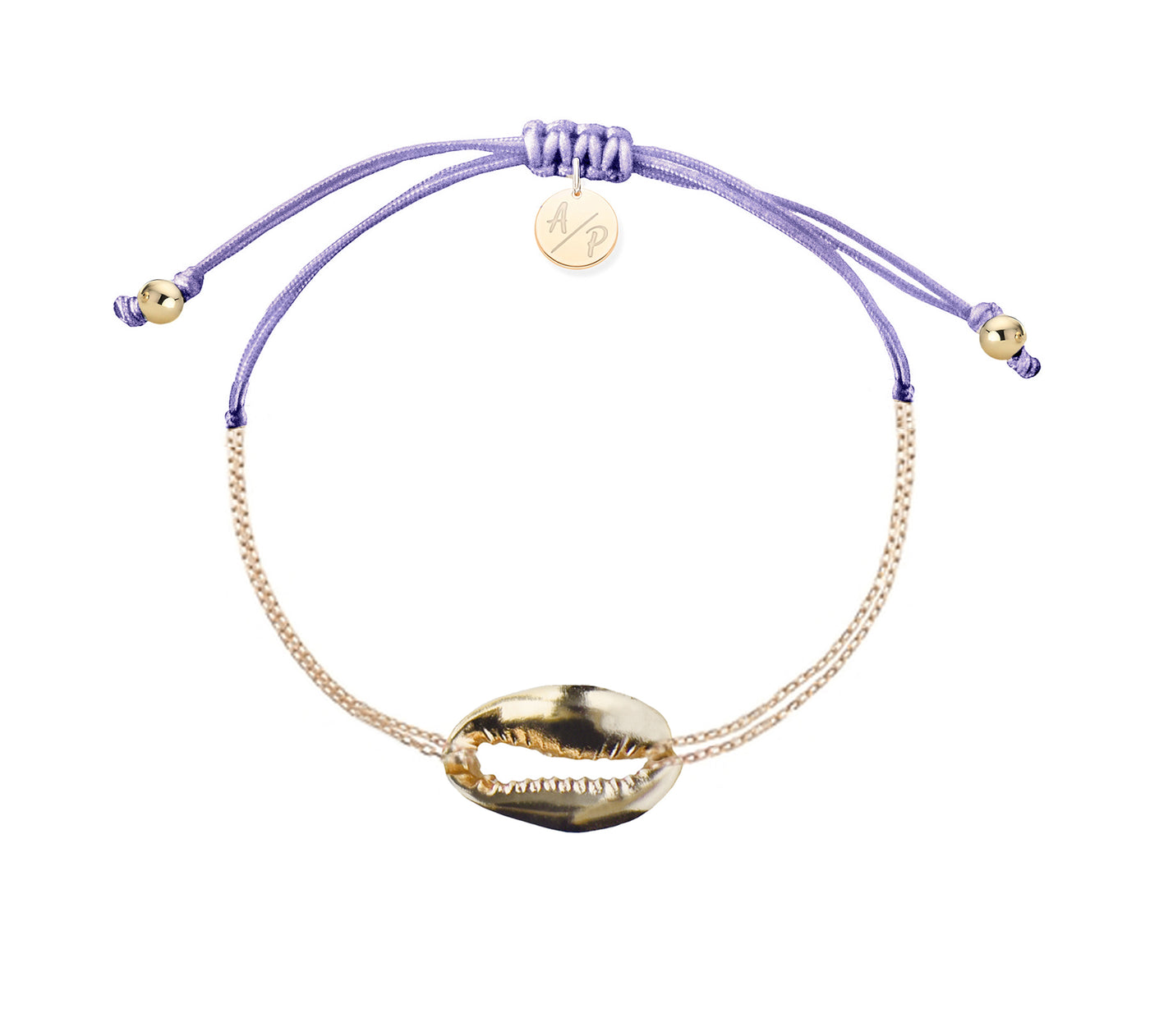 Mini Metal Shell Chain Bracelet - 14k Gold on Colored Cord