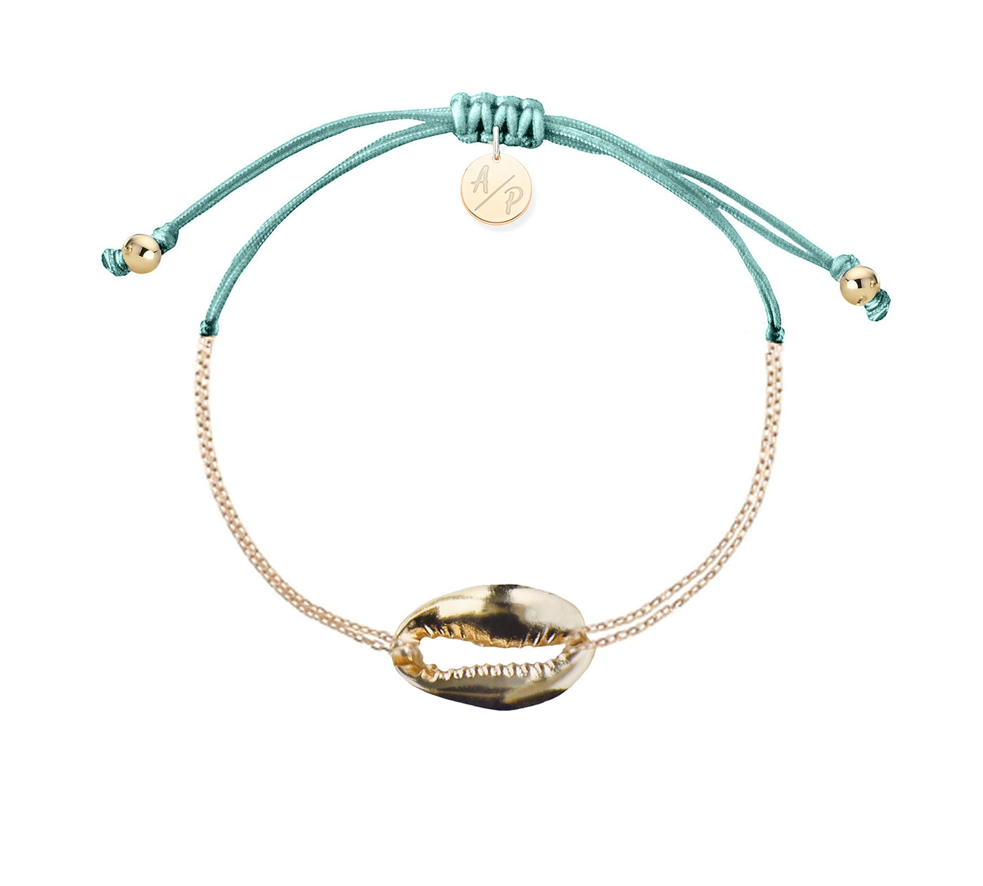 Mini Metal Shell Chain Bracelet - 14k Gold on Colored Cord