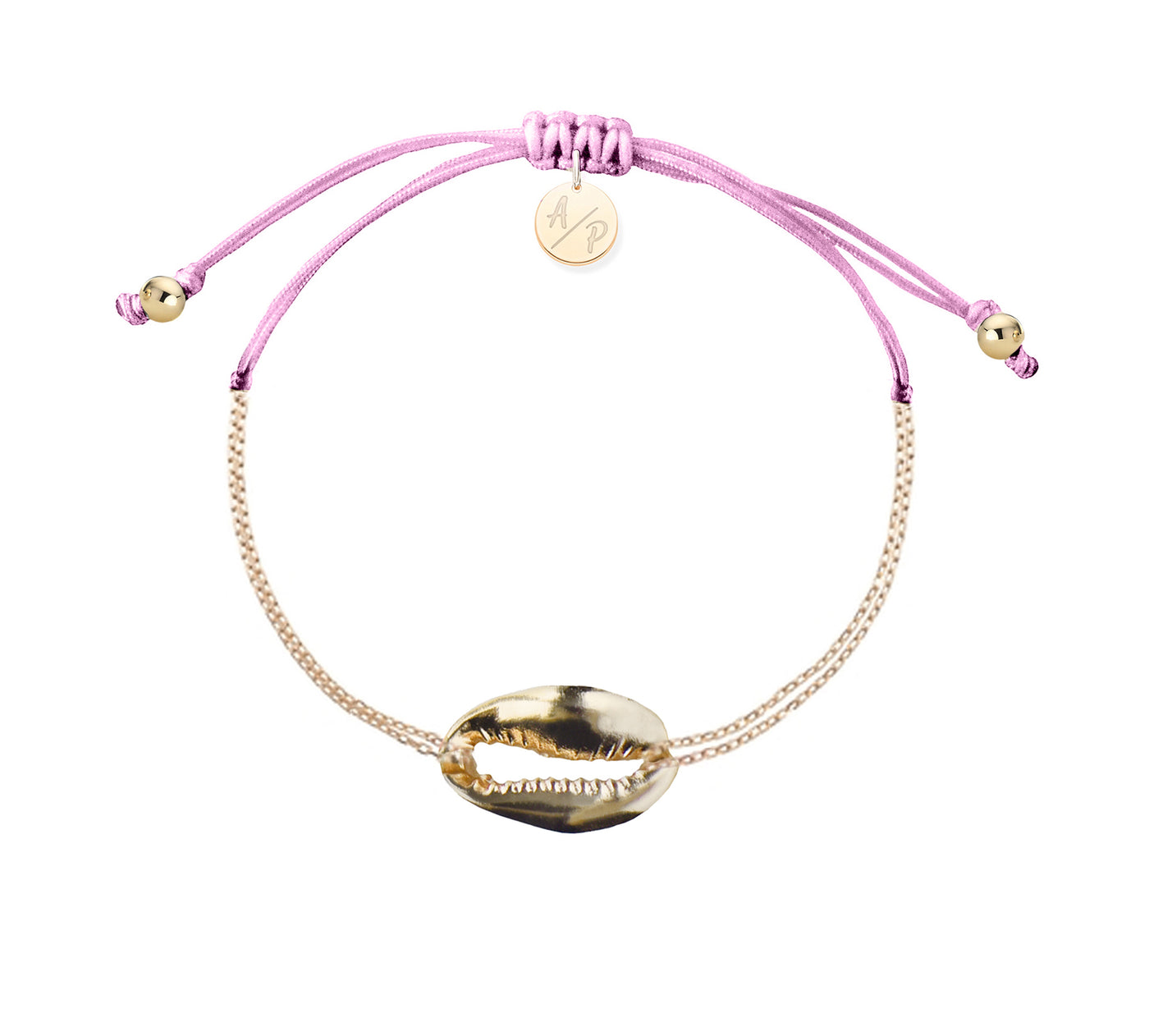 Mini Metal Shell Chain Bracelet - 14k Gold on Colored Cord