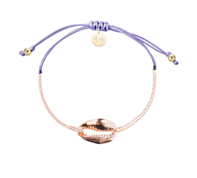 Mini Metal Shell Chain Bracelet - 14k Rose Gold on Colored Cord