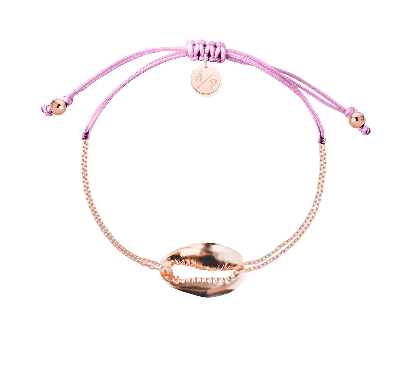 Mini Metal Shell Chain Bracelet - 14k Rose Gold on Colored Cord