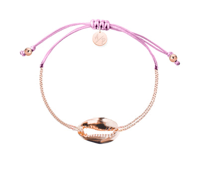 Mini Metal Shell Chain Bracelet - 14k Rose Gold on Colored Cord