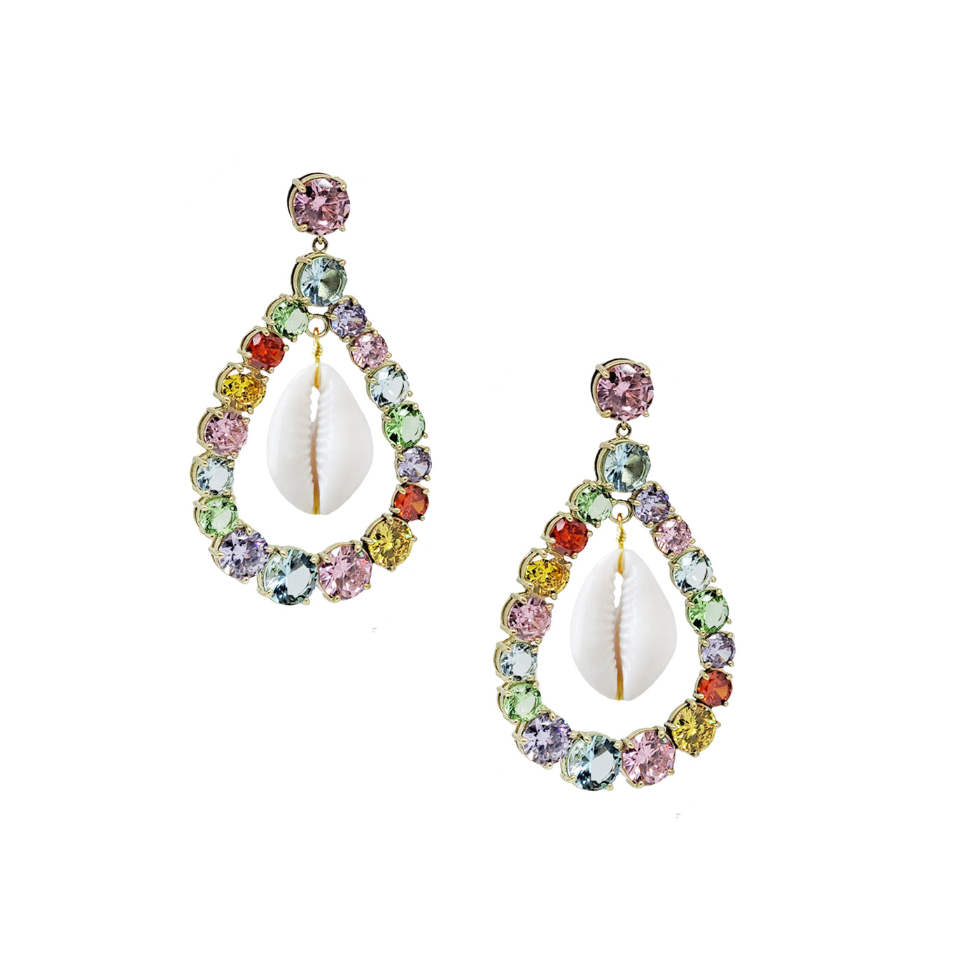 Crystal Rainbow Shell Earrings