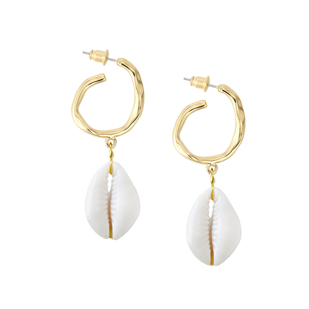 Hammered Hoop Shell Drops - Natural/Gold