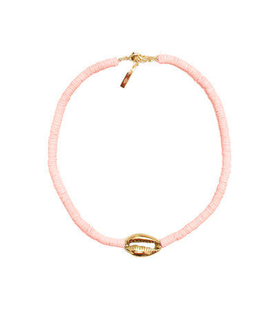 Heishi Gold Shell Necklace - Pink