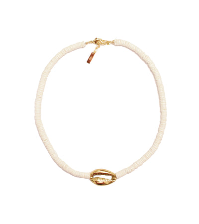 Heishi Gold Shell Necklace - White