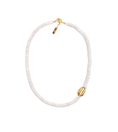 Heishi Mini Gold Shell Choker - White