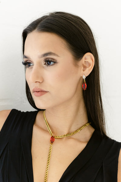 Crystal Marquise Lariat - Red