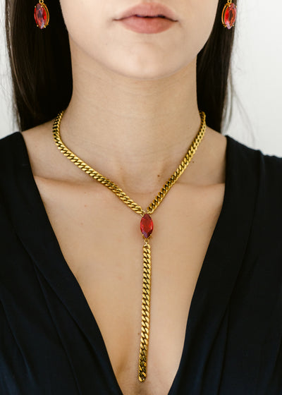 Crystal Marquise Lariat - Red