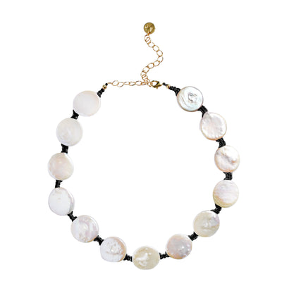 Coin Pearl Choker on Colored Cord