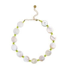Coin Pearl Choker on Colored Cord
