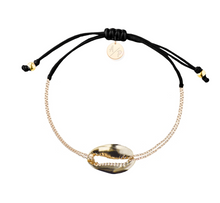 Mini Metal Shell Chain Bracelet - 14k Gold on Colored Cord