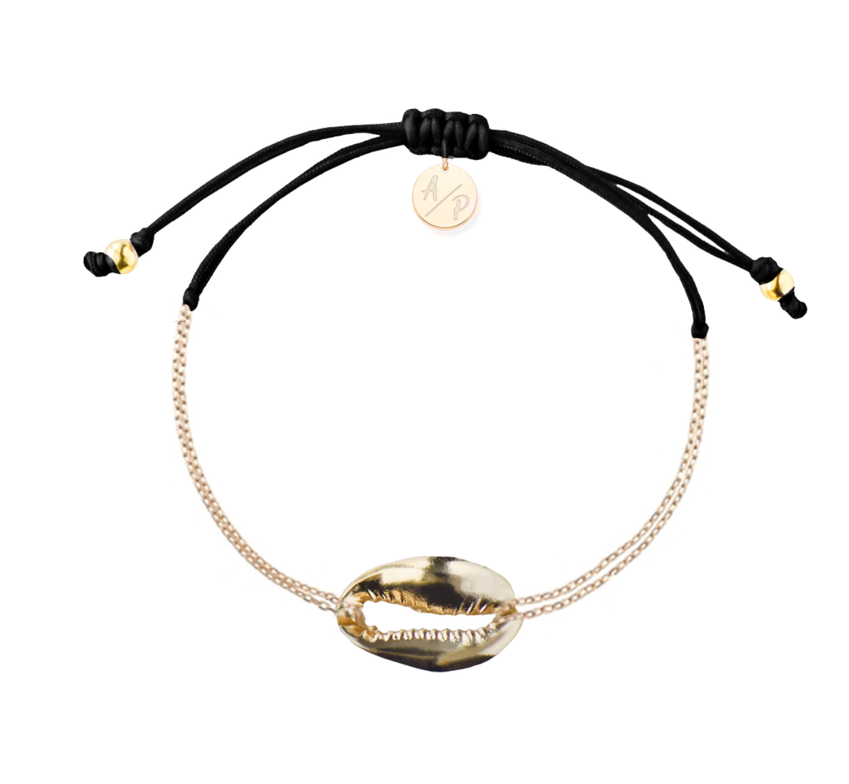 Mini Metal Shell Chain Bracelet - 14k Gold on Colored Cord