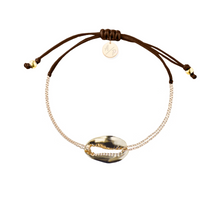 Mini Metal Shell Chain Bracelet - 14k Gold on Colored Cord