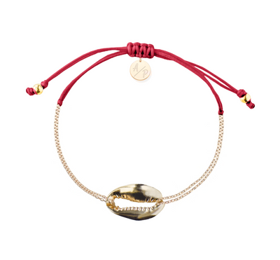 Mini Metal Shell Chain Bracelet - 14k Gold on Colored Cord