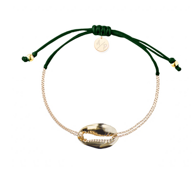 Mini Metal Shell Chain Bracelet - 14k Gold on Colored Cord